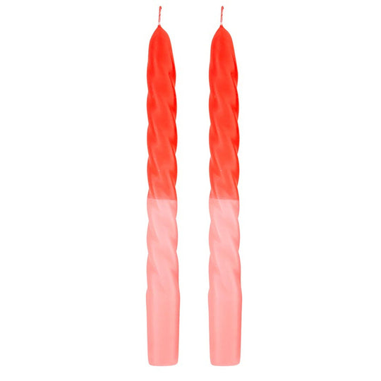 Set of 2 Tapered Candle in Red Pink  | Aesthetic Unscented Table Decor