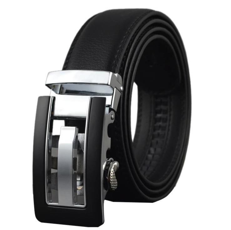 Black Belt Matte Silver Buckle Mens Adjustable Ratchet Slide Buckle