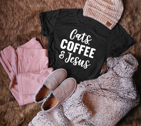 Cats & coffee &Jesus - Cats & Books &Tea Fur Mama T shirt Gift For