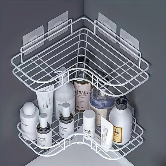 NoDrill Corner Shelf  SpaceSaving Wrought Iron Bathroom Organizer