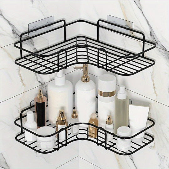 NoDrill Corner Shelf  SpaceSaving Wrought Iron Bathroom Organizer