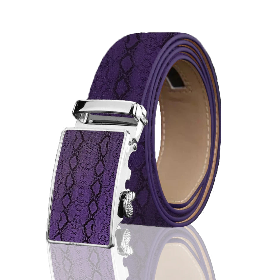 Purple Mens Adjustable Ratchet Slide Buckle Belt - Genuine Leather