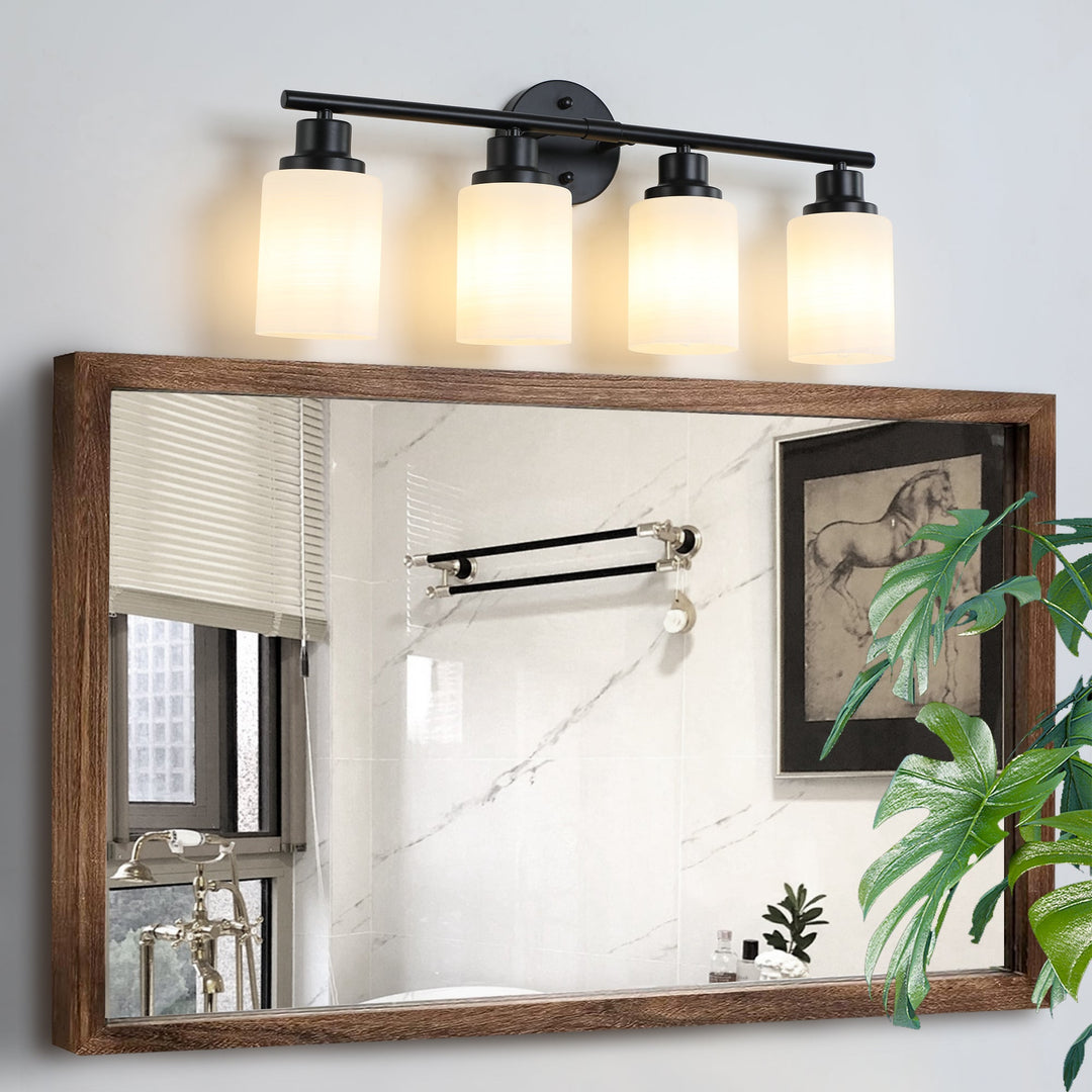 Modern 4-Light Vanity Bathroom Mirror Light, Frosted White Glass with