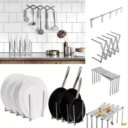 Retractable Multi-Purpose Stainless Steel Dish Plate Rack - Kitchen