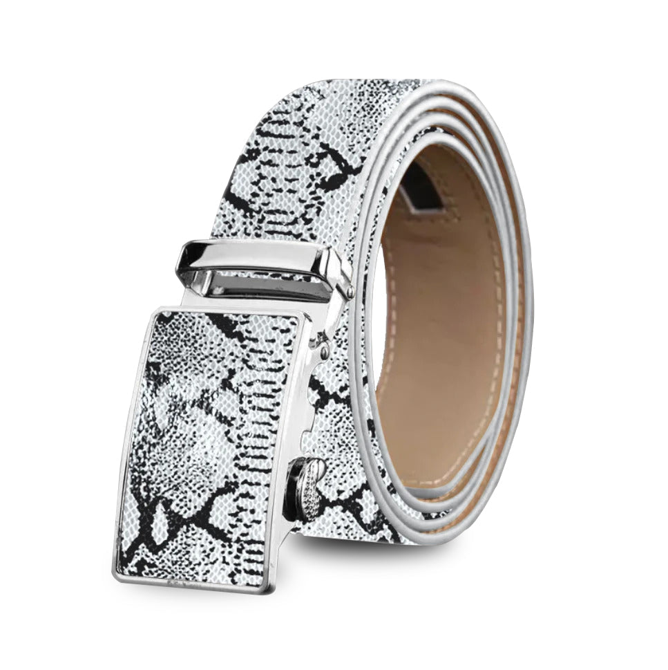 Cream Mens Adjustable Ratchet Slide Buckle Belt - Genuine Leather