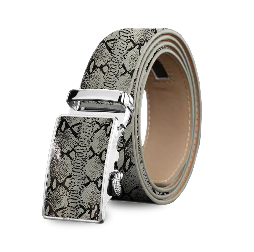Grey Mens Adjustable Ratchet Slide Buckle Belt - Genuine Leather