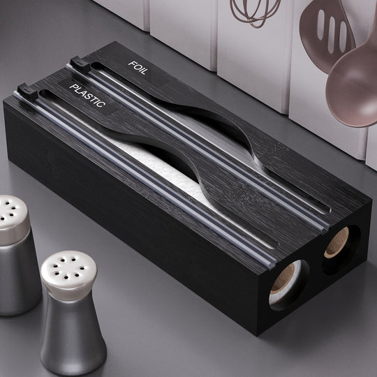Plastic Film Cutter - Bamboo 2-in-1 Kitchen Wrap Dispenser with Slide