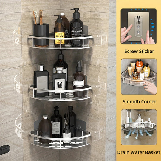 SpaceSaving Double Layer Aluminum Corner Bathroom Shelf