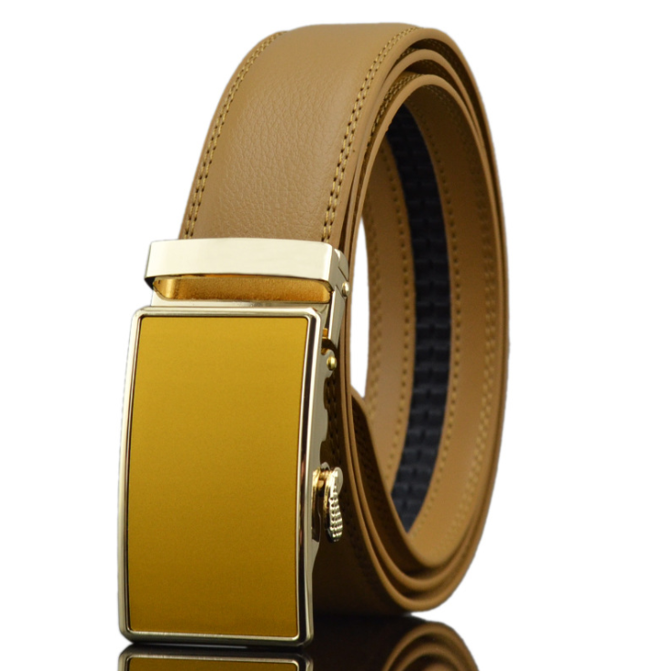 Tan Belt Gold Tan Buckle Mens Adjustable Ratchet Slide Buckle Belt -