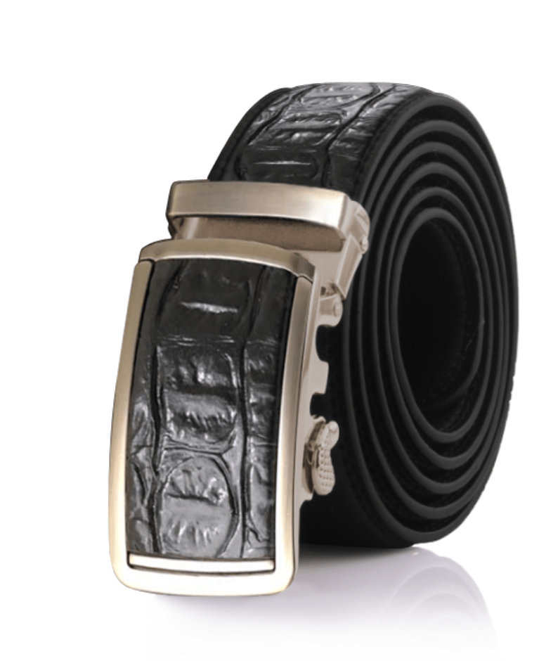 Mens Crocodile Black Adjustable Ratchet Slide Buckle Belt - Genuine