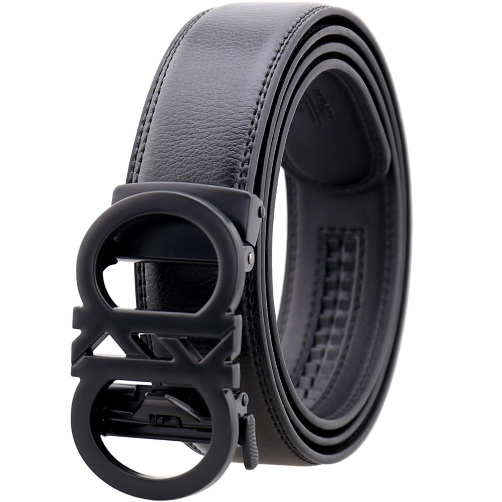 Black Mens Adjustable Ratchet Slide Buckle Belt - Genuine Leather