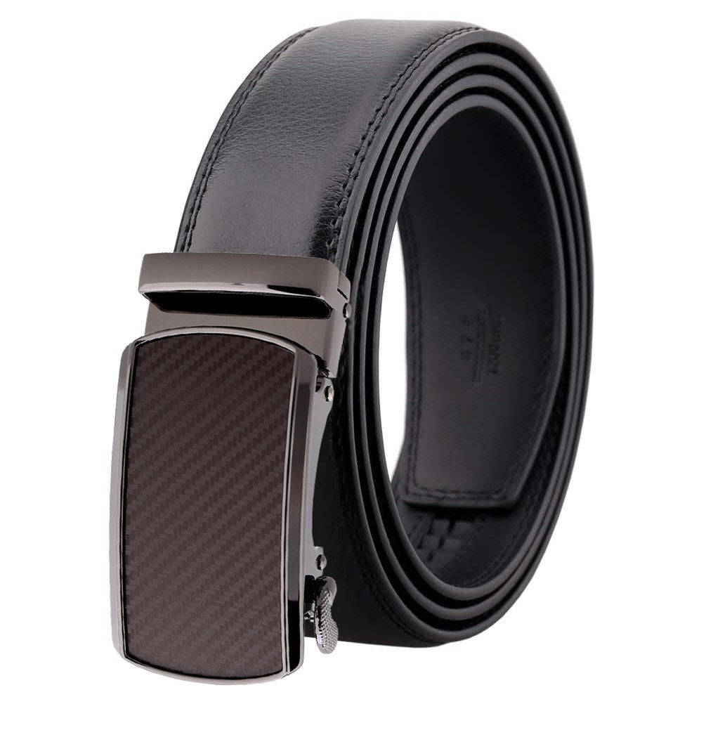 Brown Dot Mens Adjustable Ratchet Slide Buckle Belt - Genuine Leather