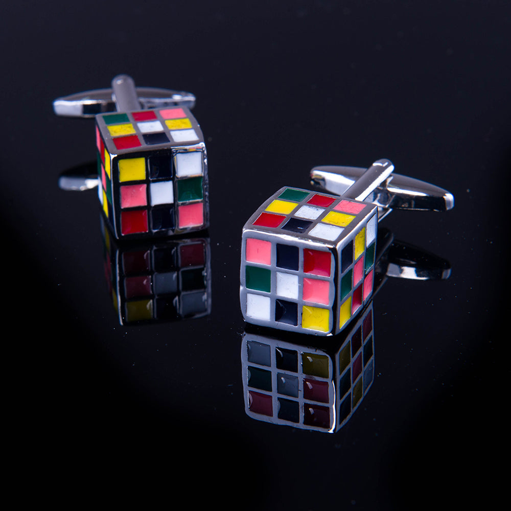 Colorful Mens Stainless Steel Cube Cufflinks for Shirt with Box - Hand