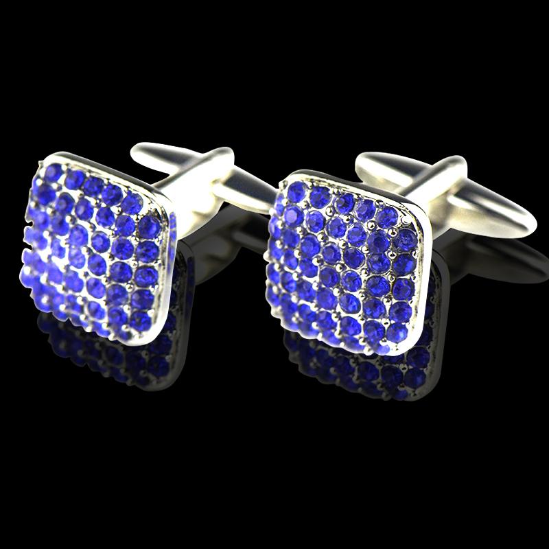 Blue Zirconia Mens Stainless Steel Square Cufflinks for Shirt with Box