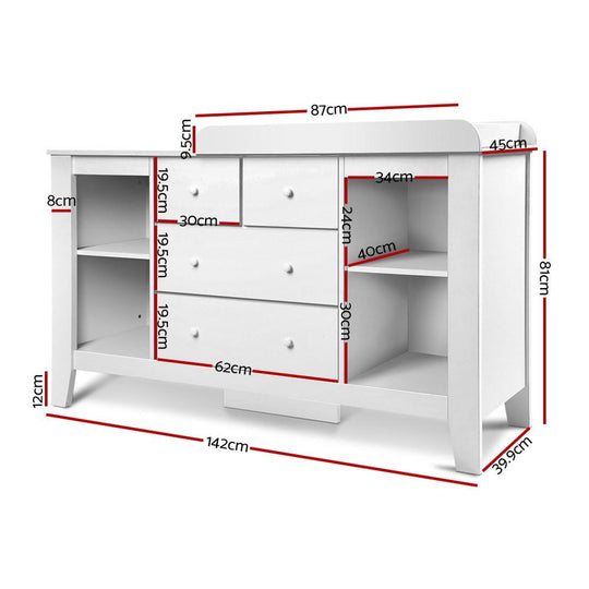 Keezi Baby Changing Table Diaper Station Drawers Chest Cabinet Nursery