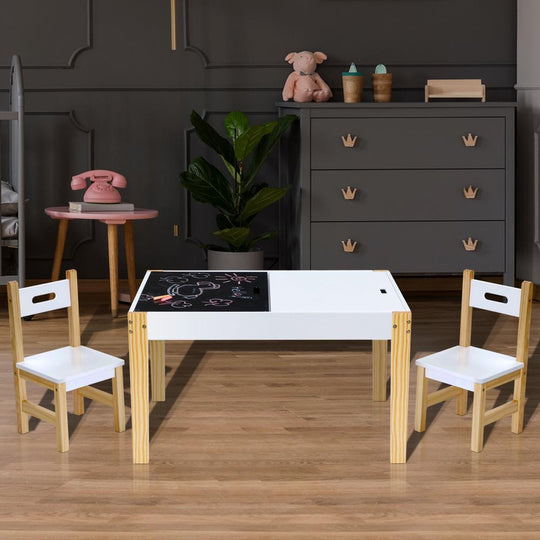 Keezi 3PCS Kids Table and Chairs Set Storage Toys Play Activity Desk