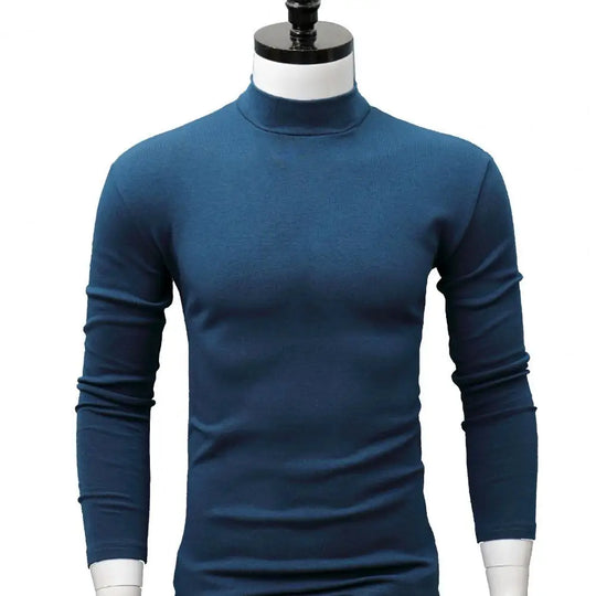 Autumn Winter Men t shirt Solid Color Half High Collar Long Sleeve