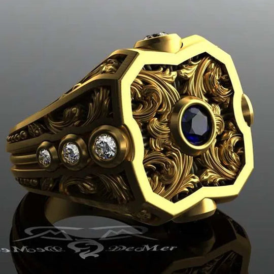 Popular Gold Color Letter K Men Ring Trophy Pattern Dazzling CZ Husband Wedding Party Ring Birthday Gift Fashion Jewelry