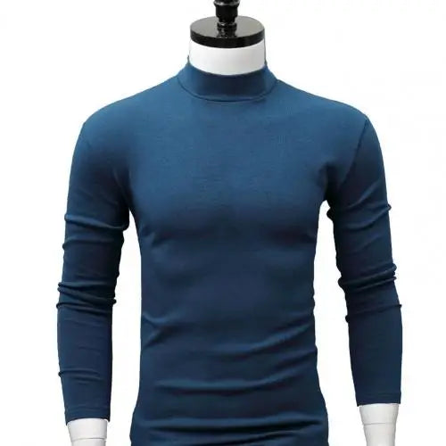 Autumn Winter Men t shirt Solid Color Half High Collar Long Sleeve