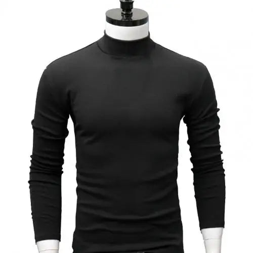 Autumn Winter Men t shirt Solid Color Half High Collar Long Sleeve