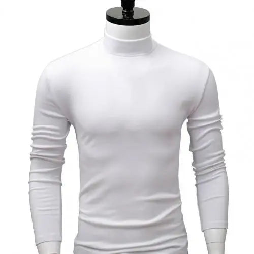Autumn Winter Men t shirt Solid Color Half High Collar Long Sleeve