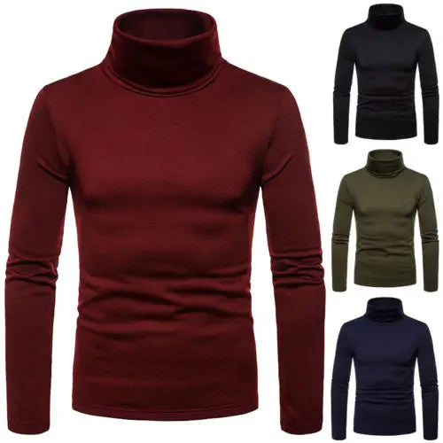 Autumn Winter Mens Turtleneck Sweaters Casual Thermal Long Sleeve Slim