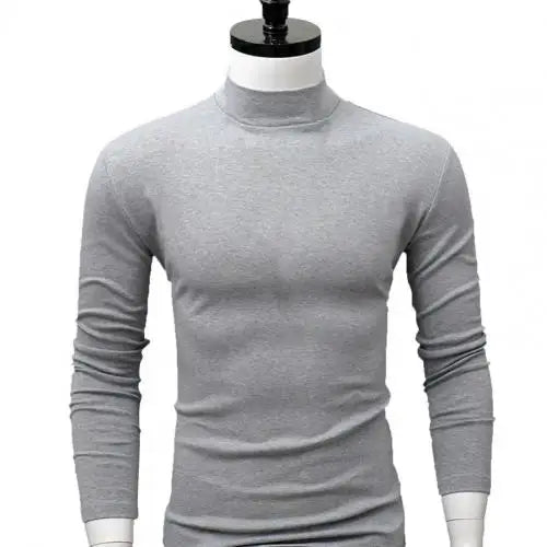 Autumn Winter Men t shirt Solid Color Half High Collar Long Sleeve