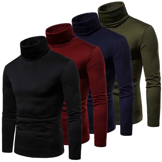 Autumn Winter Mens Turtleneck Sweaters Casual Thermal Long Sleeve Slim