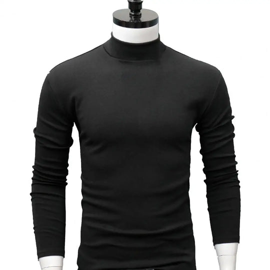 Autumn Winter Men t shirt Solid Color Half High Collar Long Sleeve