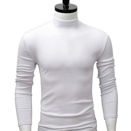 Autumn Winter Men t shirt Solid Color Half High Collar Long Sleeve