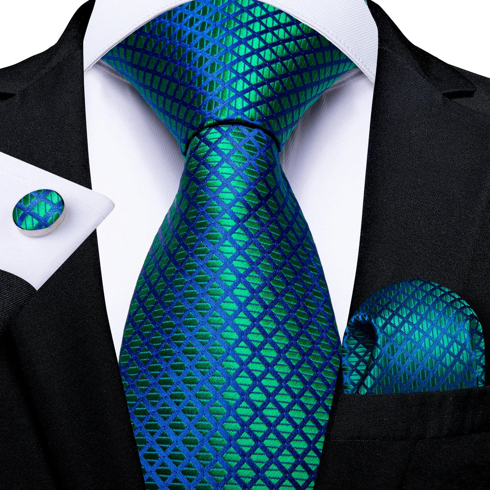 DeBanker Men Necktie Teal Blue Paisley Designer Silk Wedding Tie For
