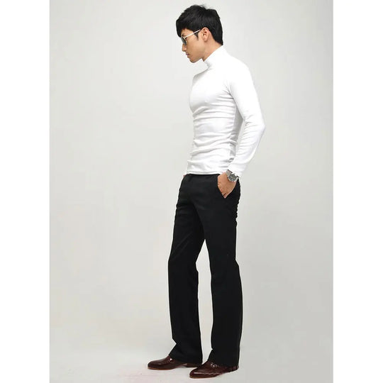 Autumn Winter Black White Men's Long-sleeve T-shirt Turtleneck