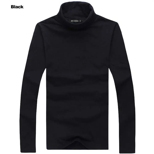Autumn Winter Black White Men's Long-sleeve T-shirt Turtleneck