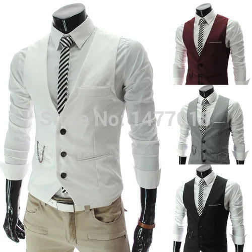 M-7XL 2024 New Dress Vests For Men Slim Fit Mens Suit Vest Male