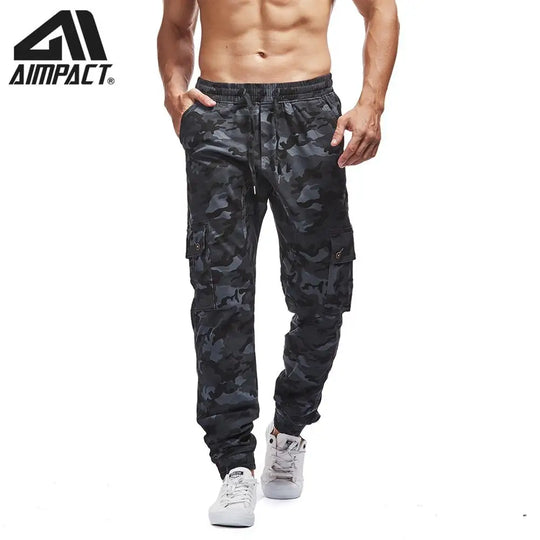 AIMPACT Men's Chino Jogger Pants Casual Fitted Cotton Camo Twill