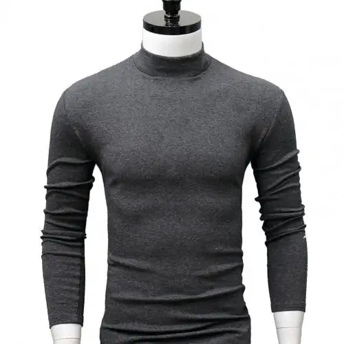 Autumn Winter Men t shirt Solid Color Half High Collar Long Sleeve