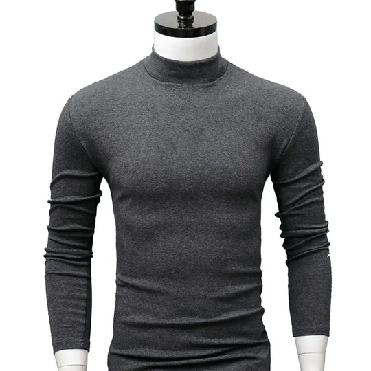 Autumn Winter Men t shirt Solid Color Half High Collar Long Sleeve