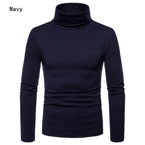 Autumn Winter Mens Turtleneck Sweaters Casual Thermal Long Sleeve Slim