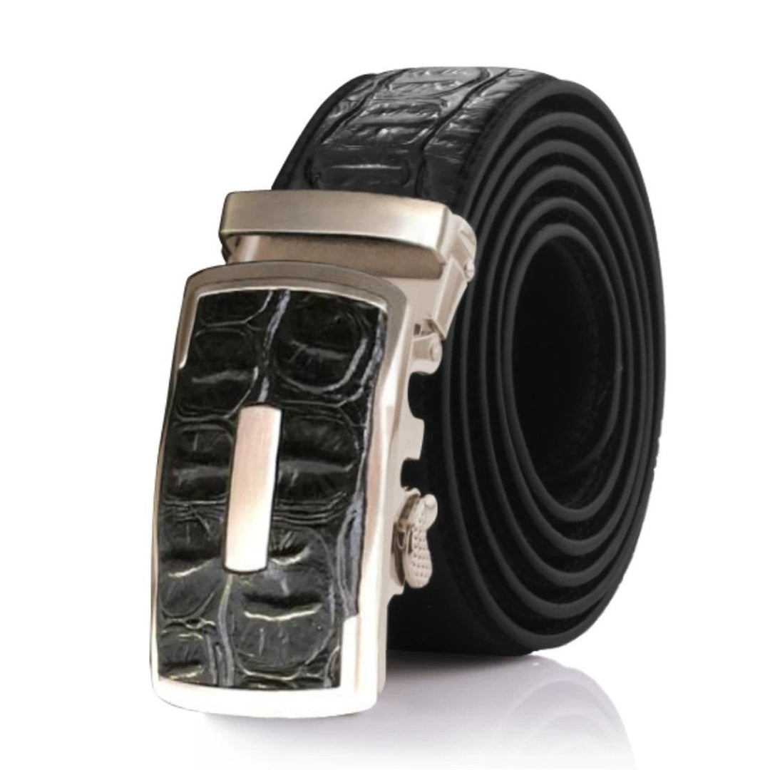 Crocodile Mens Adjustable Ratchet Slide Buckle Belt - Genuine Leather