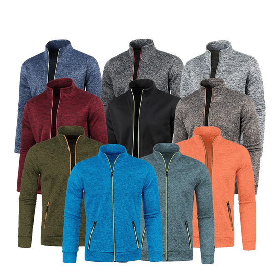 Men Knit Cardigan Thick Fleece Sweater Slim Zip-Up Jacket Warm Jumper