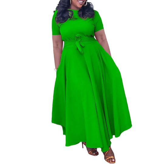 Elegant Women Dresses for Summer New Short Sleeve O Neck Sashes Pleated Ankle Length Luxury African Party Birthday Dress