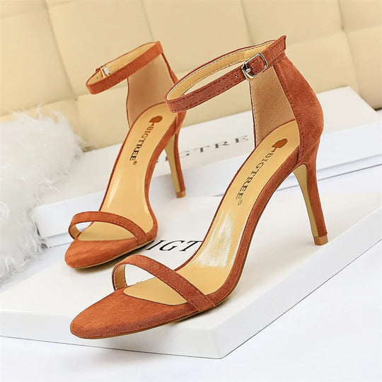 Women 8-11cm High Heels Flock Stripper Sandals Female Fetish Strappy Red Shoes Lady Valentine Green Summer Classic Sexy Pumps 5