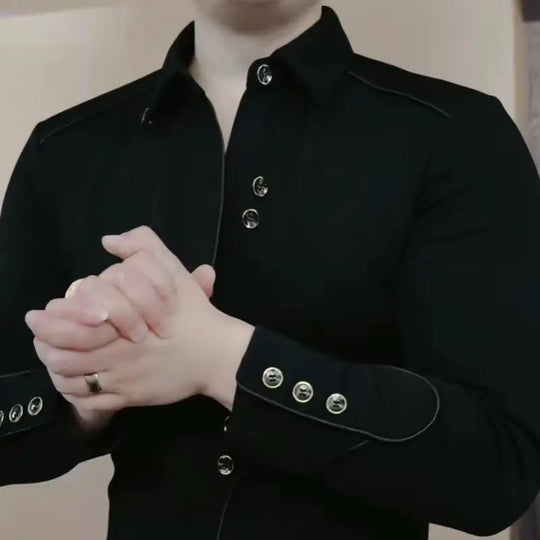 Autumn Winter Light Luxury Fashion High-end Men's Long Sleeved Lapel Sweatshirt New Trend Handsome Korean Version Slim Fit Shirt