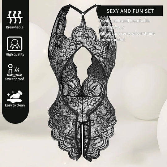 Women Sexy Lace Lingerie Hollow Bra Set Deep V Open Bra Porn Underwear