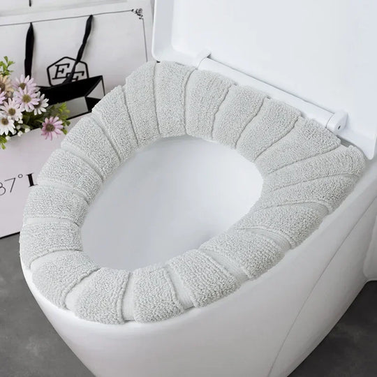 Universal Toilet Seat Cover Winter Warm Soft Seat Mat O-shaped Fleece Pad Bathroom Seat Cushion with Handle Bathroom Accessories