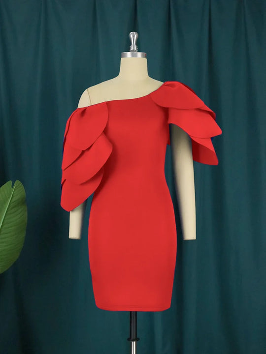 Design sense: niche, sexy, one shoulder lotus leaf edge banquet dress, hip hugging skirt, women's party dress