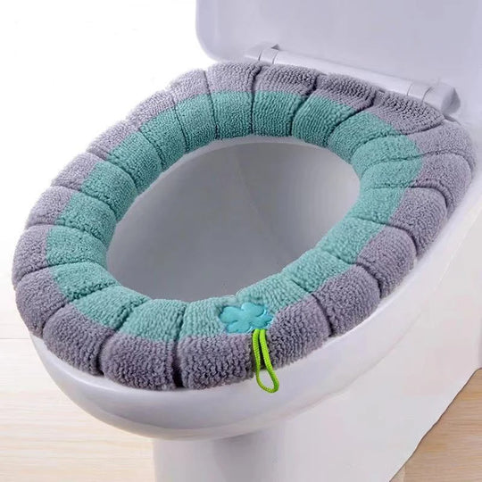 Universal Toilet Seat Cover Winter Warm Soft Seat Mat O-shaped Fleece Pad Bathroom Seat Cushion with Handle Bathroom Accessories