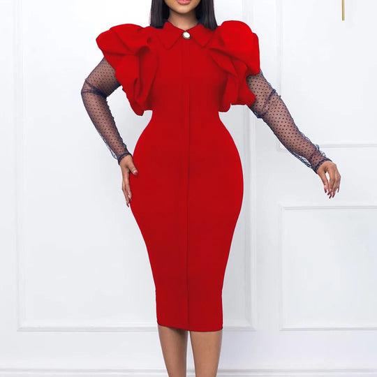 Women Slim Wrap Hip Dress Light Luxury Delicate Mesh Pleated Dresses Fashion Elegant Unique Sexy Party See Through Lace Vestidos