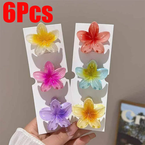 6Pcs Hawaiian Gradient Hair Clips Flower Hair Claws Women Small Size