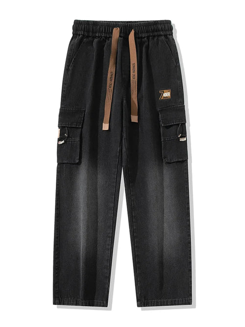 2024 Autumn New Men's Cargo Jeans Big Size 8XL 7XL 6XL String Banding